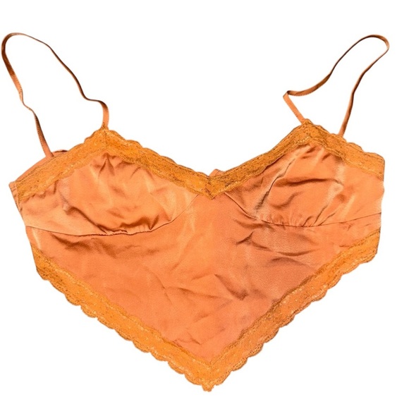 Forever 21 Satin Orange Handkerchief Crop Top | Lace Trim | Size M - Picture 2 of 9